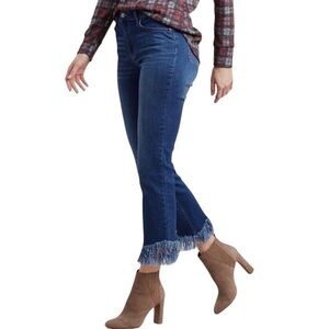 LEVI'S FRAYED RAW HEM DARK WASH BLUE CROPPED STRETCH BOHO JEANS